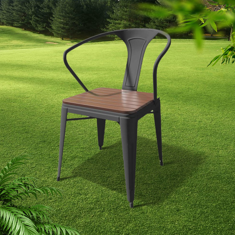 SHINYOK Metal Outdoor Stackable Dining Side Chair Wayfair